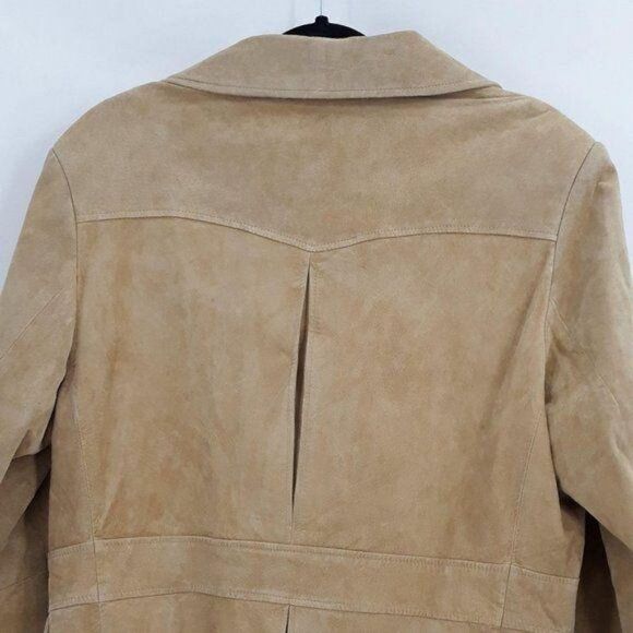 Vtg 90s Mossimo Blazer Shacket Leather Suede Western Boyfriend 3 Button Tan Sz L - Picture 6 of 8